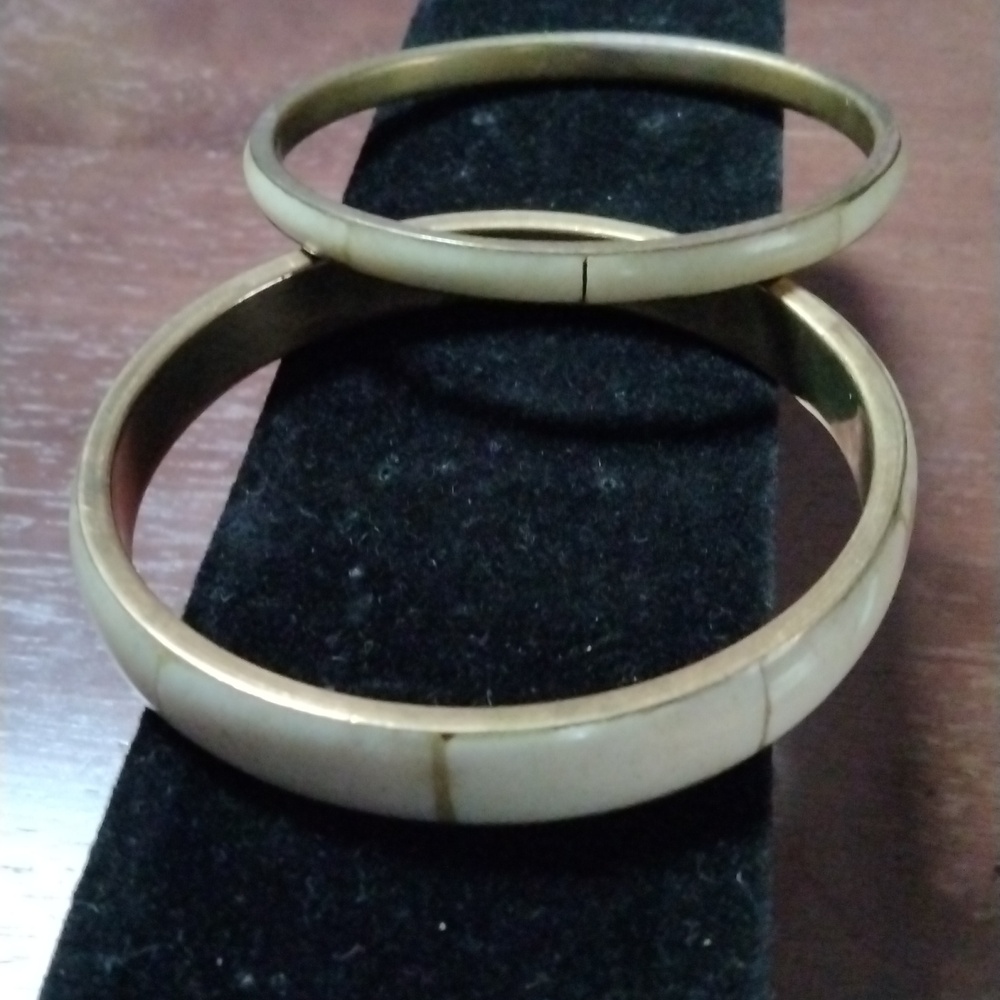 Vtg. Brass & Bone Ivory Bangled Bracelets